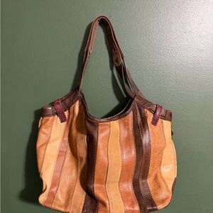 Lucky Brand Striped Leather Tote Bag - Brown and Tan